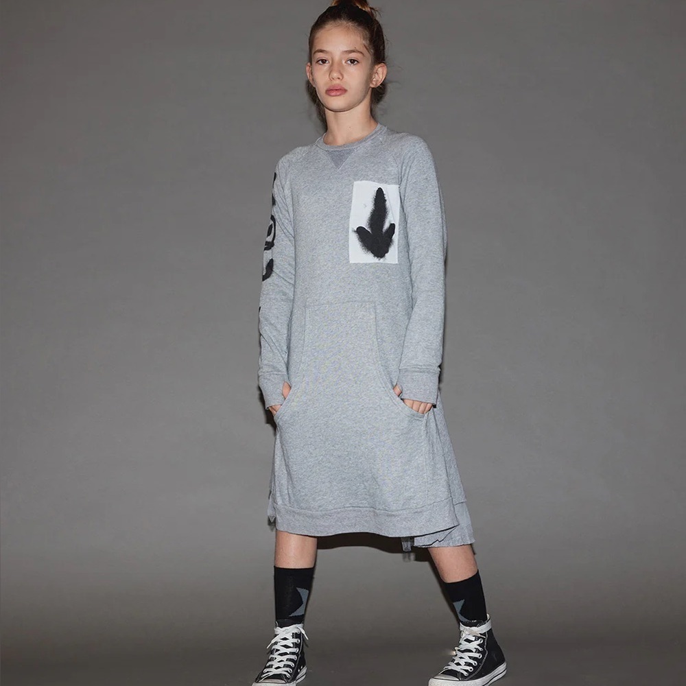 Nununu Grey Long Sleeve Asymmetric Sweatshirt Dress Girls 12–14 Graphic Sleeve